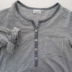 Habitat Clothes To Live In Large Half Button Tunic Top Lagenlook Asymetrical Hem